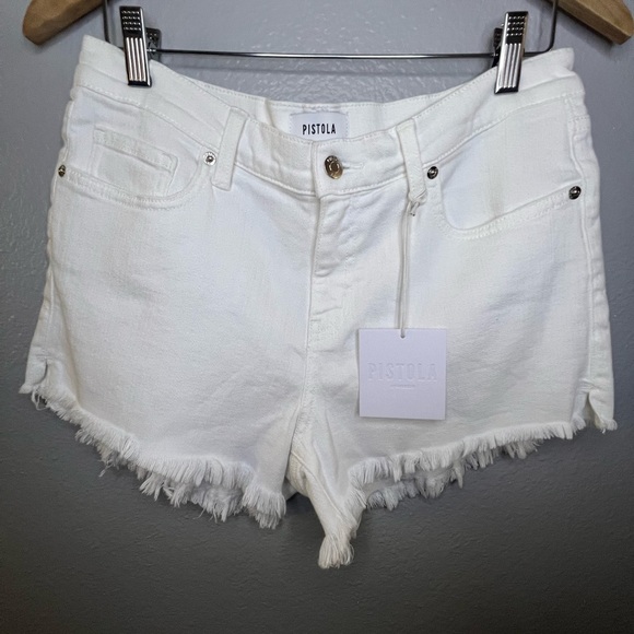 Pistola Women's Crisp White Frayed Jean Shorts - Picture 1 of 5